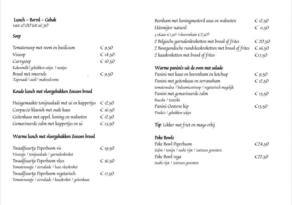 menu peperboom