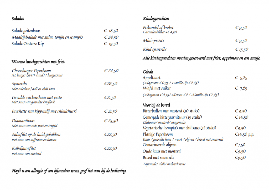 menu peperboom