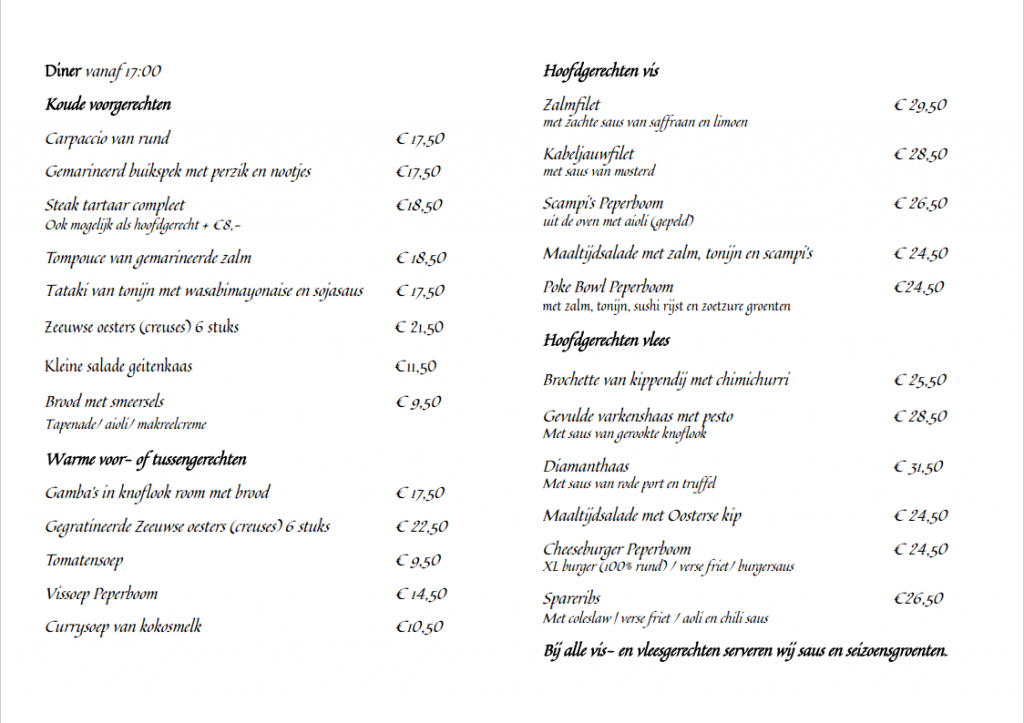 menu peperboom